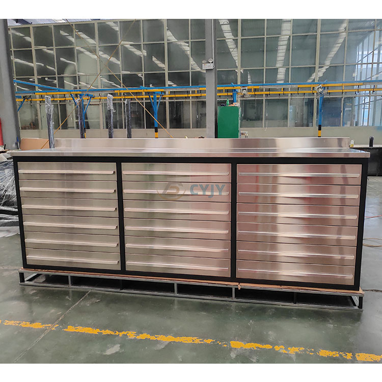 အံဆွဲများပါရှိသော Stainless Steel Workbench